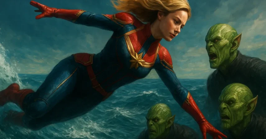 Capitã Marvel Brie Larson Carol Danvers Skrulls oceano queda