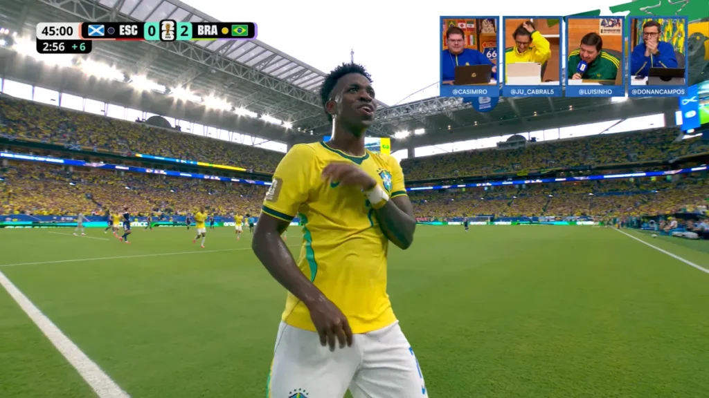Vini Jr. marca duas vezes e Brasil vence Escócia na Copa