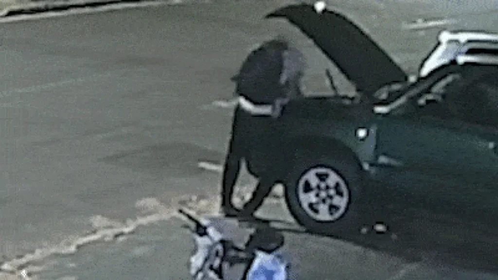 Câmera flagra furto de bateria de caminhonete em frente de casa